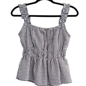 Wild Love Gingham Smocked Peplum Tank Top Elastic Waist Blue White Small